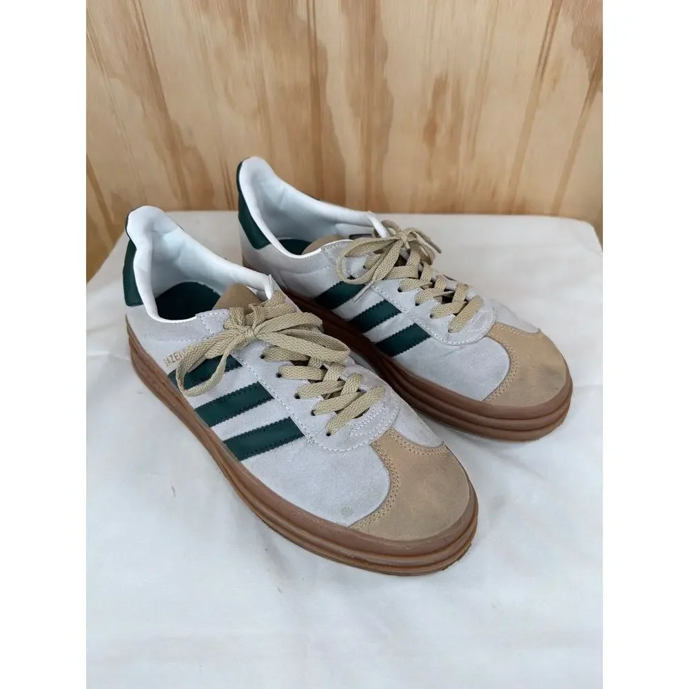 Adidas Gazelle Bold Platform Sneakers Cream Tan Green Women 8.5 Streetwear Retro